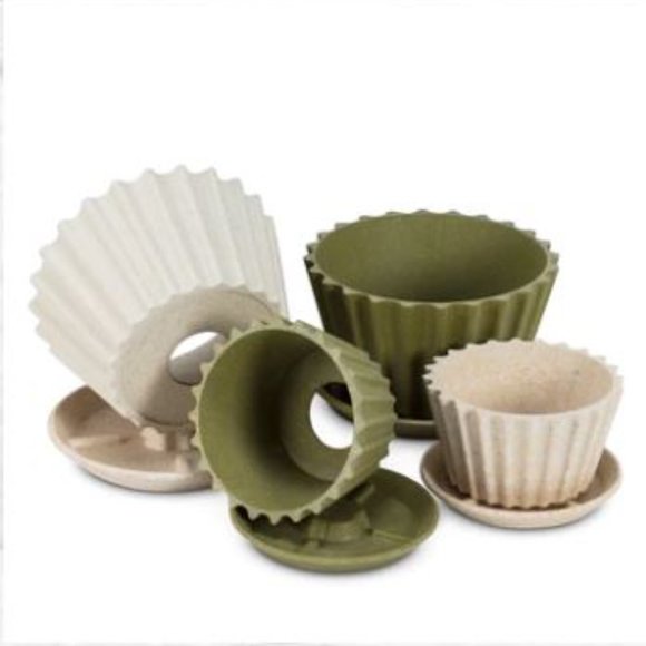 1 Set of 2 PCs planter flute green small plant flower garden home decor tray pot - Picture 3 of 3